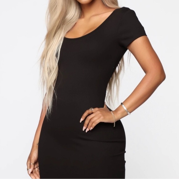 Fashion Nova Black Ribbed V-Neck Mini Dress - Picture 3 of 5